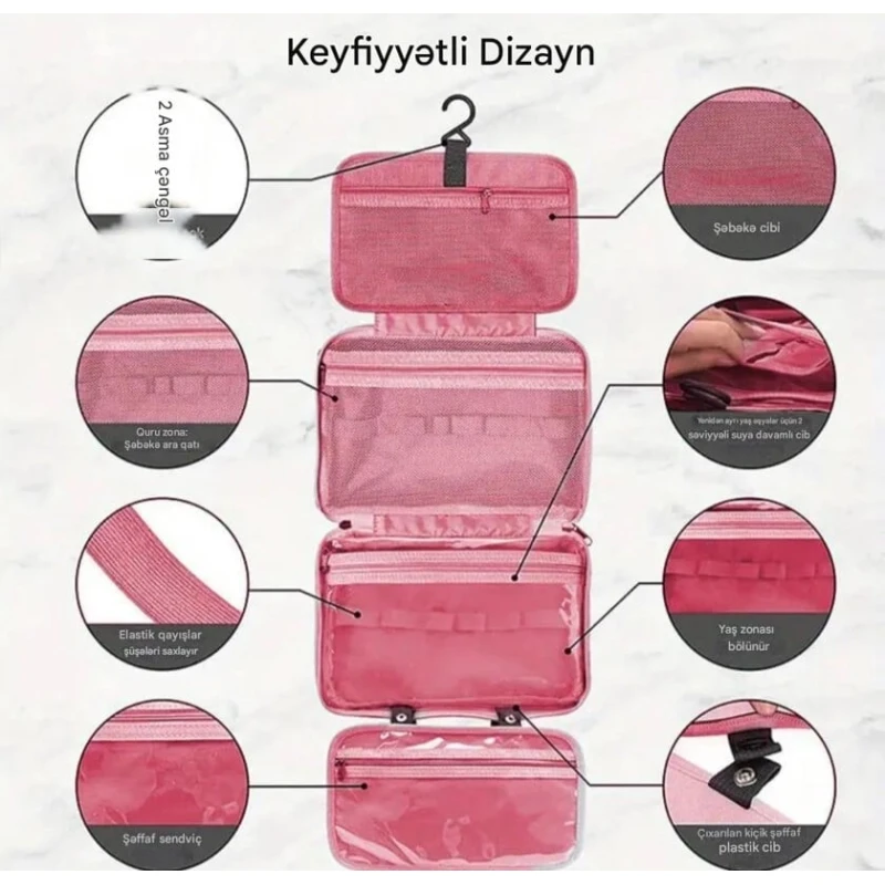 Kosmetik çanta orqanayzeri,çəhrayı 27x18x8 sm Kosmetik çanta orqanayzeri,çəhrayı 27x18x8 sm