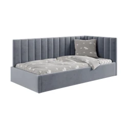 Односпальная кровать Art_tek_yataq 56, ламинат/текстиль, серая, 200x85x90 см