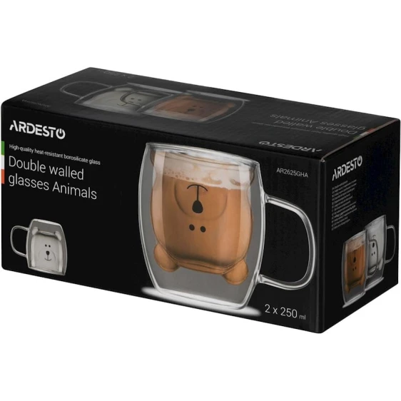 Набор чашек Ardesto AR2625GHA с двойными стенками, 2 шт, 250 мл, боросиликатное стекло, прозрачный Набор чашек Ardesto AR2625GHA с двойными стенками, 2 шт, 250 мл, боросиликатное стекло, прозрачный