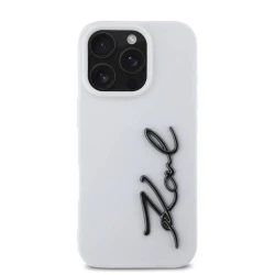 Чехол Karl Lagerfeld Silicone Case with Metal Signature Logo for для iPhone 16 Pro Max, Белый