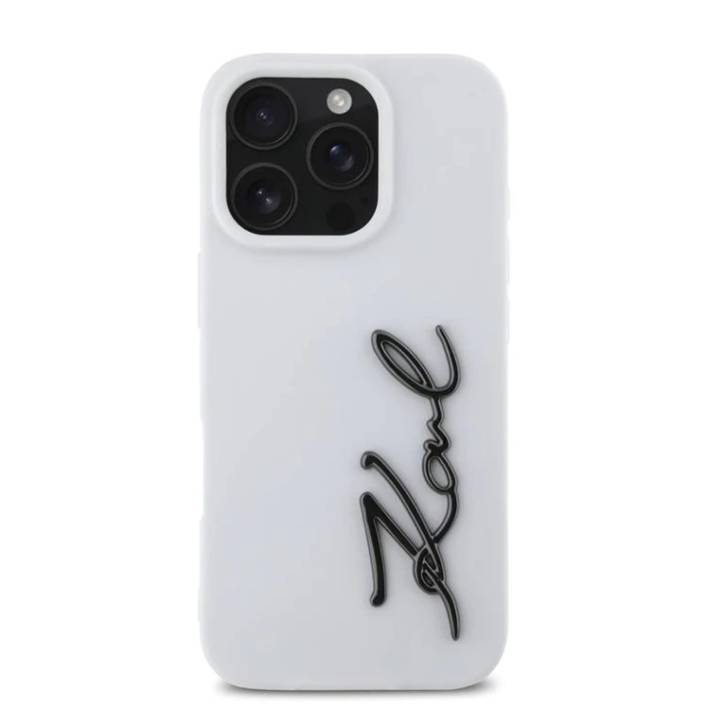 Чехол Karl Lagerfeld Silicone Case with Metal Signature Logo for для iPhone 16 Pro Max, Белый