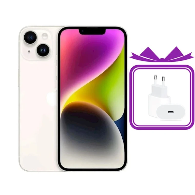 Смартфон Apple iPhone 14 6GB/128GB Starlight + Transparent Silicone case + Apple 20w charger + Screen Protector Смартфон Apple iPhone 14 6GB/128GB Starlight + Transparent Silicone case + Apple 20w charger + Screen Protector
