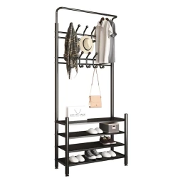 Вешалка с полками NH-77A88A, 65x190 см, металл, черная Вешалка с полками NH-77A88A, 65x190 см, металл, черная