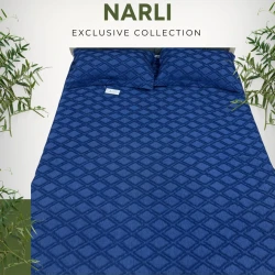 Örtük və yastıq üzü dəsti Narlı 000796, örtük 160x240 sm, yastıq üzü 1 əd x 50x70 sm, birnəfərlik, göy