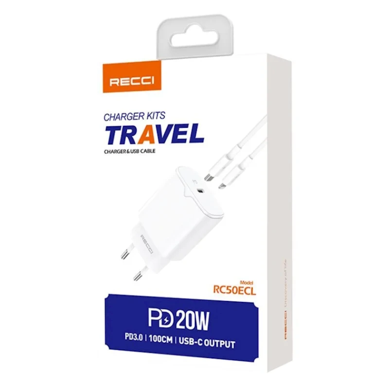 Şəbəkə enerji toplama cihazı Recci RC50ECL Type-C 20W White