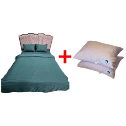 Комплект постельного белья Sahara SHA-000075, пододеяльник 200x220 см, простыня 230x240 см, 2 шт наволочки 50x70 см, двуспальный, хлопок, зеленый + Подушка Moon Star SHA-0000114 классическая, бамбуковое волокно, белый/черный, 50х70 см В подарок
