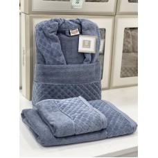 Hamam dəsti MiraNova SF-796, pambıq, göy, ölçü L/XL (hamam dəsmalı + üz dəsmalı + xələt)