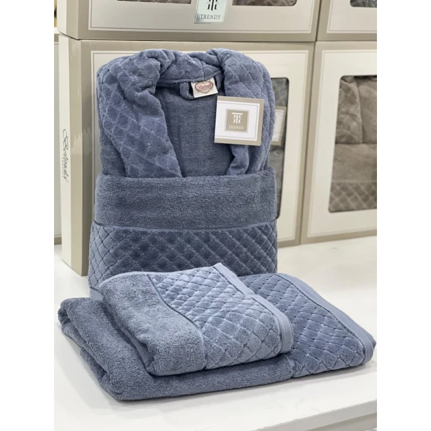 Банный набор MiraNova SF-796, хлопок, синий, размер L/XL (банное полотенце + полотенце для лица + халат) Банный набор MiraNova SF-796, хлопок, синий, размер L/XL (банное полотенце + полотенце для лица + халат)