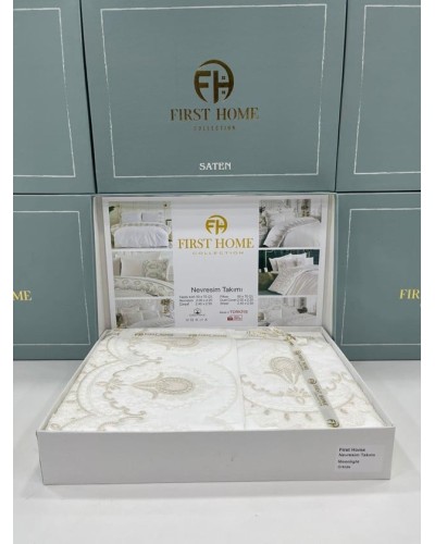 Yataq dəsti FIRST HOME, Orkide, İnci, Menekşe, Manolya, Pandora, Fleur Satin və güpürlü modellər, 100% pambıq satin, ikinəfərlik, yorğan üzü 200x220 sm, çarşaf 250x250 sm, yastıq üzü 50x70 sm 2 əd - TP-TK-235