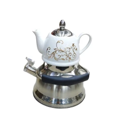 Двухэтажный чайник CJ28, серебристый/белый, чайник для кипячения воды 3 л, чайник для заварки 750 мл
