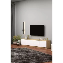 Тумба под ТВ ev_12116146, ламинат, белая/коричневая, 180x35x40 см