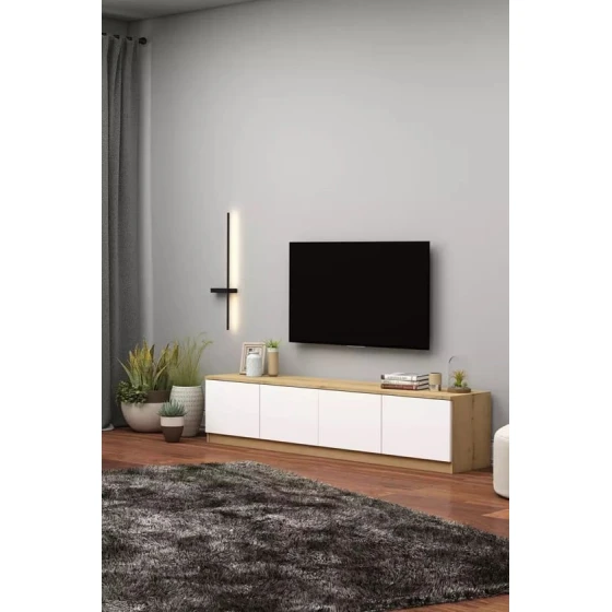 Тумба под ТВ ev_12116146, ламинат, белая/коричневая, 180x35x40 см