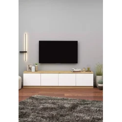 Тумба под ТВ ev_12116146, ламинат, белая/коричневая, 180x35x40 см