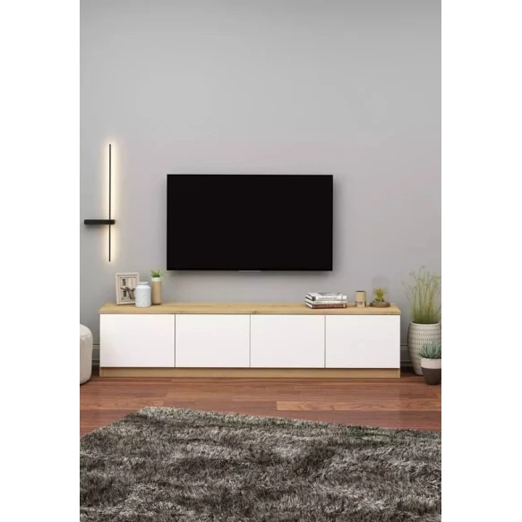 Тумба под ТВ ev_12116146, ламинат, белая/коричневая, 180x35x40 см Тумба под ТВ ev_12116146, ламинат, белая/коричневая, 180x35x40 см