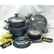 Qazan və tava dəsti PMT PP-MM-013, qranit, qara, 9 parça