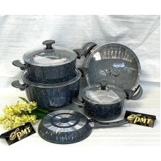 Qazan və tava dəsti PMT PP-MM-013, qranit, qara, 9 parça