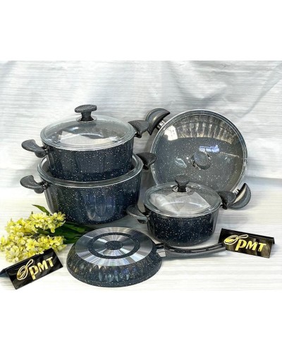 Qazan və tava dəsti PMT PP-MM-013, qranit, qara, 9 parça