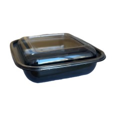 Salat üçün birdəfəlik qab dəsti Loyal 7233179687, polietilen tereftalat/polipropilen, qara, 19x19x2.6+6.7 sm, 1000 ml, 1000 əd