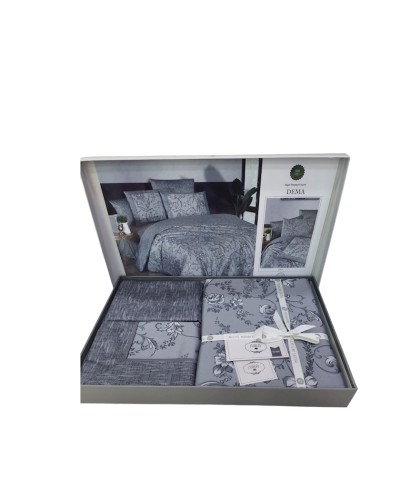 Yataq dəsti DO&GO DO5, yorğan üzü 200х220 sm, mələfə 220х240 sm, yastıq üzləri 70x70 sm, 50х70 sm, ikinəfərlik, satin, boz