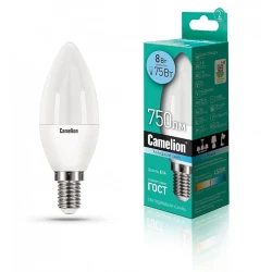 Лампа светодиодная Camelion LED8-C35/845/E14 12386, 8Вт, 4500K