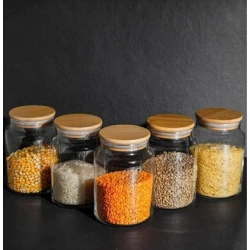 Набор банок для хранения 8002, 2 шт, 800 мл, стекло/бамбук, прозрачный