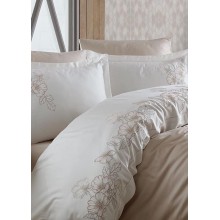 Yorgan dəsti Dantela, yorgan örtüyü 200x220 sm, çarşaf 240x260 sm, yastıq üzləri 50x70 sm (2 ədəd), yastıq üzləri 60x80 sm (2 ədəd), ikinəfərlik, 100% pambıq saten, bej - D001 RB_210967