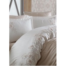 Yorgan dəsti Dantela, yorgan örtüyü 200x220 sm, çarşaf 240x260 sm, yastıq üzləri 50x70 sm (2 ədəd), yastıq üzləri 60x80 sm (2 ədəd), ikinəfərlik, 100% pambıq saten, bej - D001 RB_210967