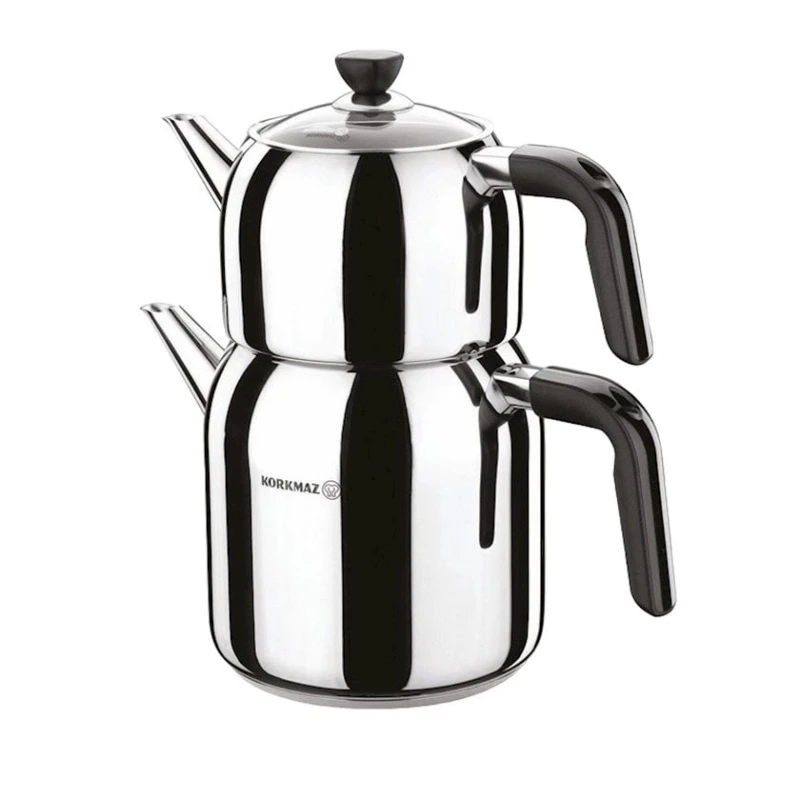 Набор заварочных чайников Korkmaz Kappa Mega A079-1, 2 шт, нержавеющая сталь, с крышкой, серебристый, черный Набор заварочных чайников Korkmaz Kappa Mega A079-1, 2 шт, нержавеющая сталь, с крышкой, серебристый, черный