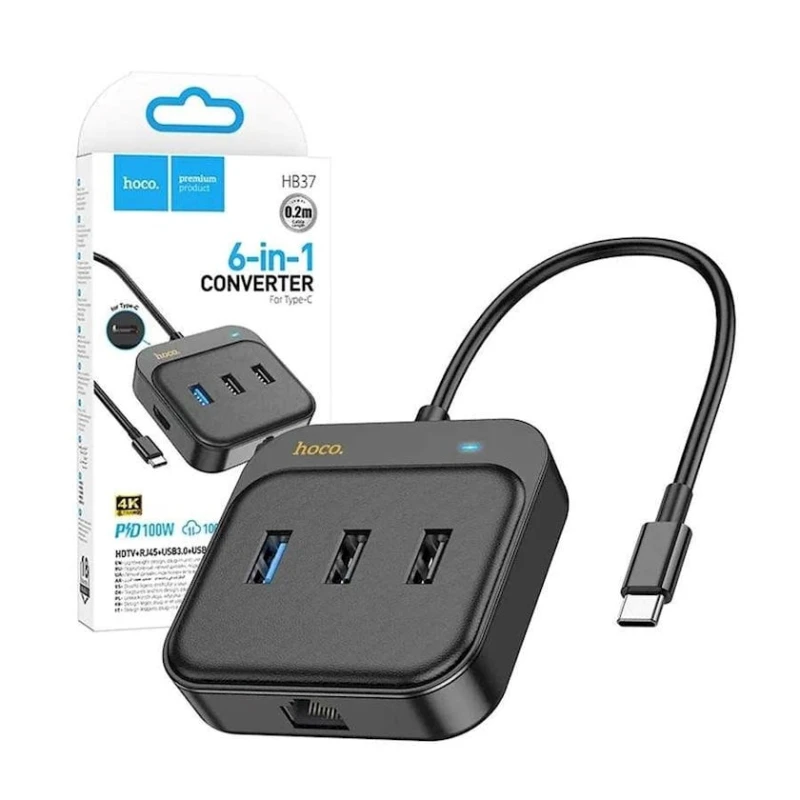 USB HUB Hoco HB37 6 in 1 Black