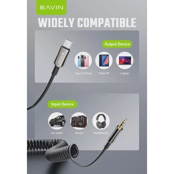Аудиокабель Bavin AUX38 3.5mm To Type-C Aux Аудиокабель Bavin AUX38 3.5mm To Type-C Aux
