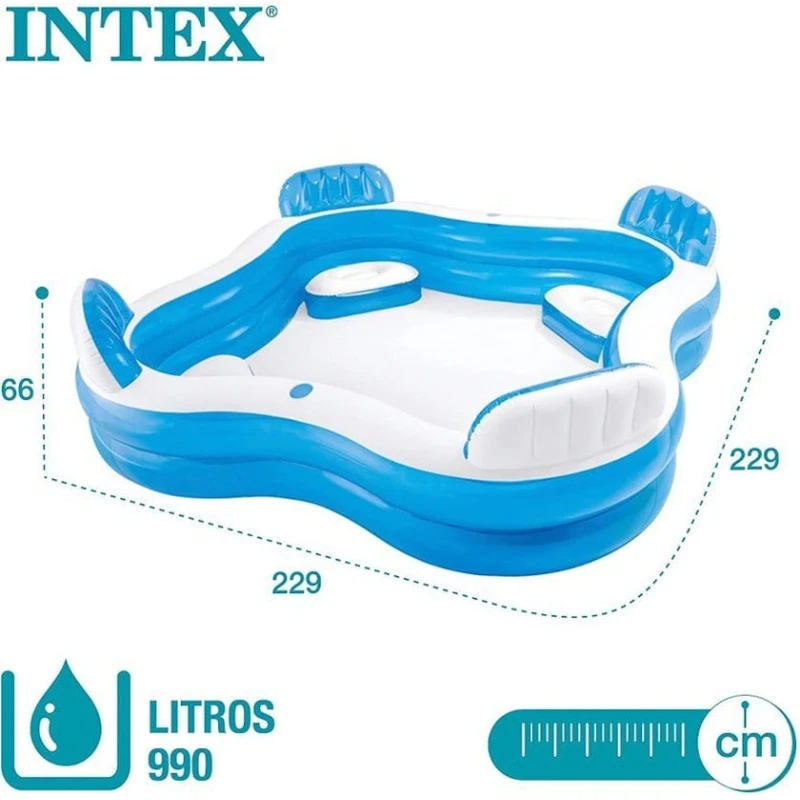 Надувной бассейн Intex H562025475, синий, 229x229x66 см, 990 л
