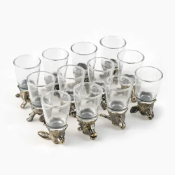 Набор стопок GB-0023412, стекло/алюминиевый сплав, серебристый/прозрачный, 12 шт Набор стопок GB-0023412, стекло/алюминиевый сплав, серебристый/прозрачный, 12 шт