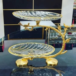 Şirniyyat qabı nh_18asd9, metal/şüşə, qızılı, 28x34 sm