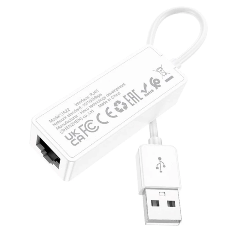 Сетевой переходник Hoco UA22 USB to RJ45 White