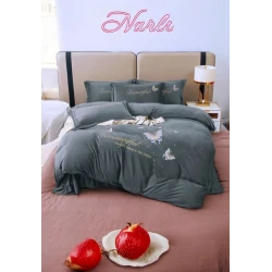 Комплект постельного белья Narlı 000305, пододеяльник 200x240 см, простыня 220x240 см, наволочка 50x70 см, авро, велюр, зеленый