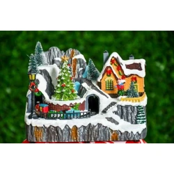 Fiqur Fırlanan şam ağacı, qatar və Şaxta baba, qırmızı/ağ/yaşıl, 23x15x18 sm