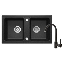 Qarışdırıcı ilə mətbəx çanağı Deante Zorba ZQZ A2203, 43.5x78 sm, qranit, qara