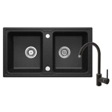 Qarışdırıcı ilə mətbəx çanağı Deante Zorba ZQZ A2203, 43.5x78 sm, qranit, qara