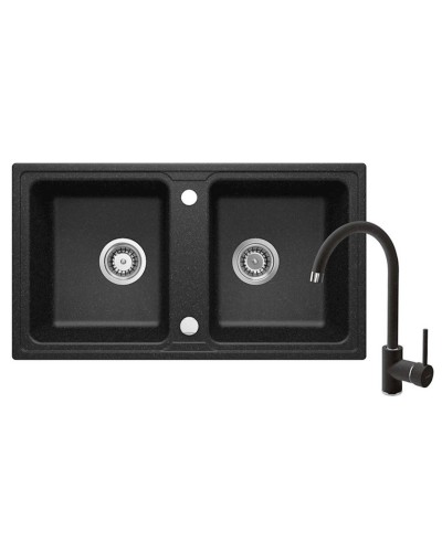 Qarışdırıcı ilə mətbəx çanağı Deante Zorba ZQZ A2203, 43.5x78 sm, qranit, qara