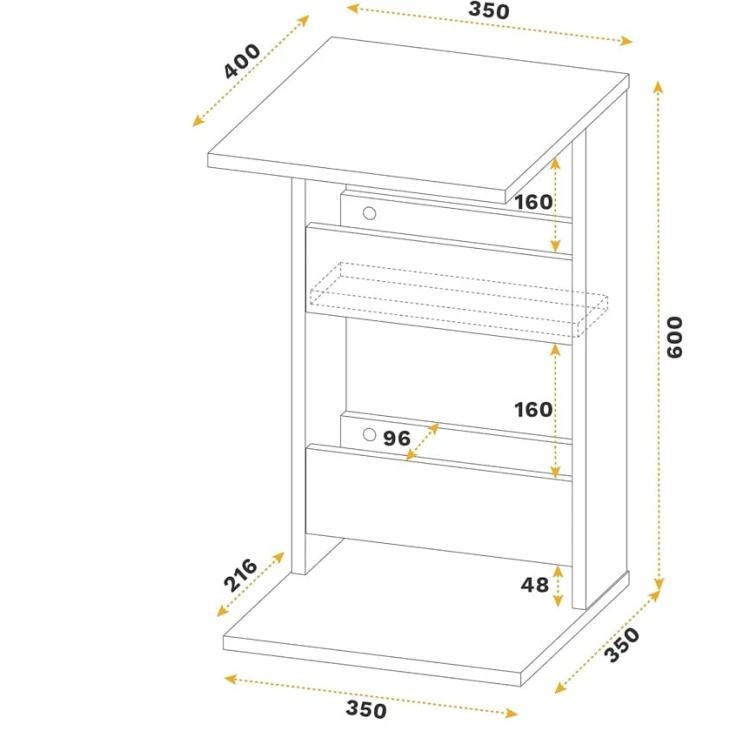 Jurnal masası Art-85, 35x40x60 sm, laminat, ağ