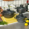 Набор кастрюль Life Smile LF-QZ-002, гранит, черный, 3 предмета Набор кастрюль Life Smile LF-QZ-002, гранит, черный, 3 предмета
