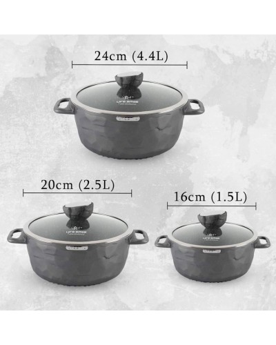 Qazan dəsti Life Smile LF-QZ-002, qranit, qara, 3 parça