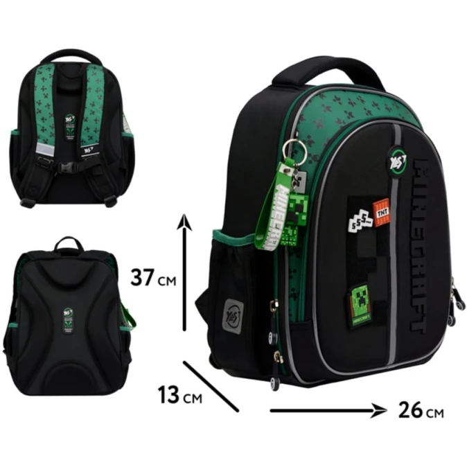 Школьный рюкзак Yes S-109 Minecraft Team, EVA/полиэстер, 37x26x13 см, чёрный/зелёный