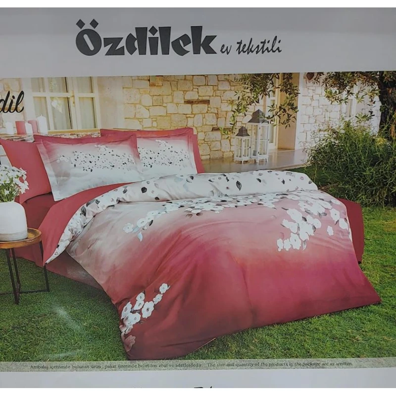 Комплект постельного белья Ozdilek 0000622, простыня 160х220, двуспальный, хлопок, белый/красный