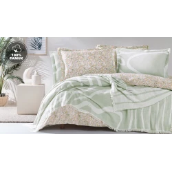 Yataq dəsti Yataş Lenzy, ikinəfərlik Avro mələfə ilə, yorğan üzü 200х220 sm, mələfə 240x260 sm, 4 əd yastıq üzü 50x70 sm, örtük-şal 230x240 sm, pambıq, Adaçayı