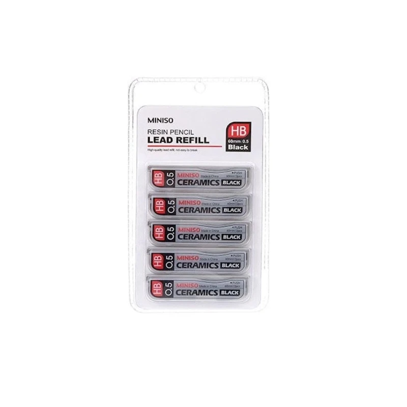 Грифели для карандашей Miniso Resin Pencil Lead Refill HB, 10 шт, 0.5 мм, черный