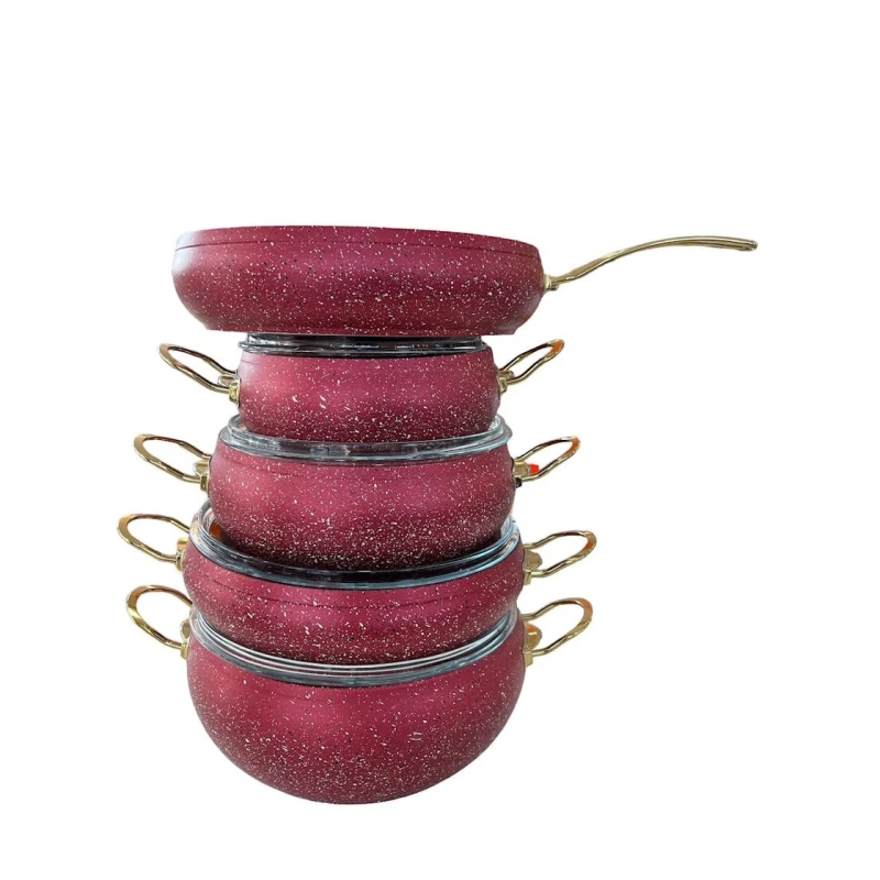 Yemək bişirmək üçün dəst ZGH_00112, qranit, qırmızı, 9 parça