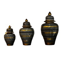 Dekorativ banka dəsti Bianco CO24, 3 əd, keramika, boz, qara/qızılı zolaqlı, 24x13 sm, 31x17 sm, 39x21 sm
