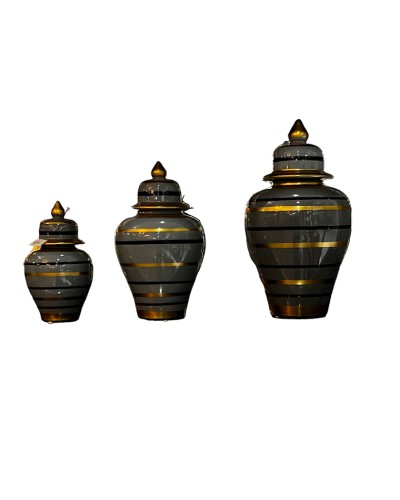 Dekorativ banka dəsti Bianco CO24, 3 əd, keramika, boz, qara/qızılı zolaqlı, 24x13 sm, 31x17 sm, 39x21 sm