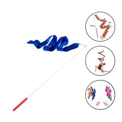 Палочка с лентой для художественной гимнастики FİG Sport 1514, сатин, длина палки 50 см, 400x5 см, голубая